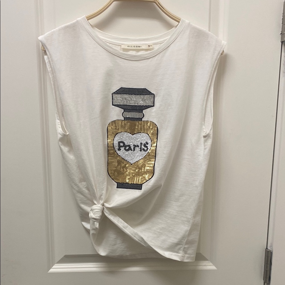 ELLISON sequin Paris perfume bottle muscle T-shirt Ellison